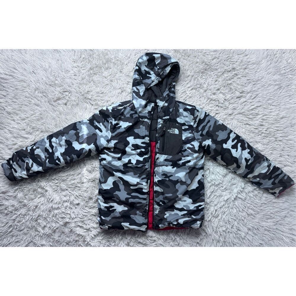 Boys Red & Black, White & Gray Reversible Camo Jacket by The North Face Size XL